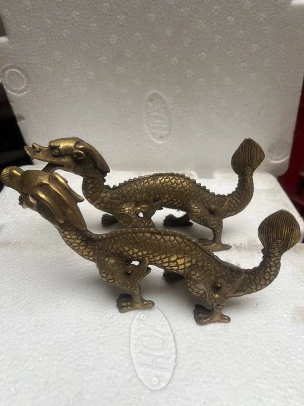 黄铜龙摆件一对，黄铜材质