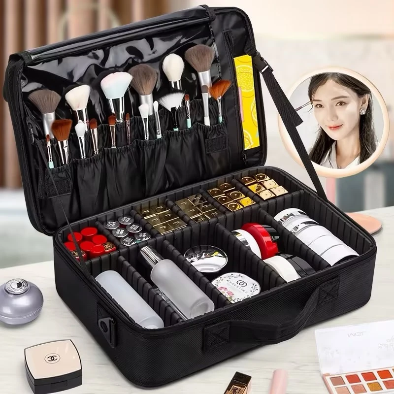 化妆包大容量双层便携专业跟妆包手提化妆箱简约大号化妆品收纳包