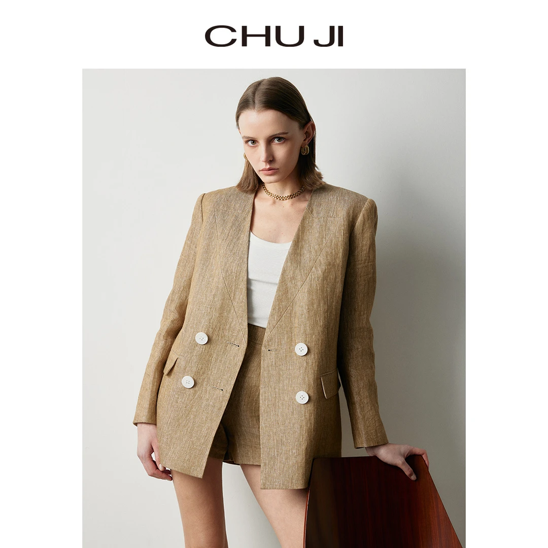 Chuji/出迹高级感亚麻西装套装女西装外套D1Y811W