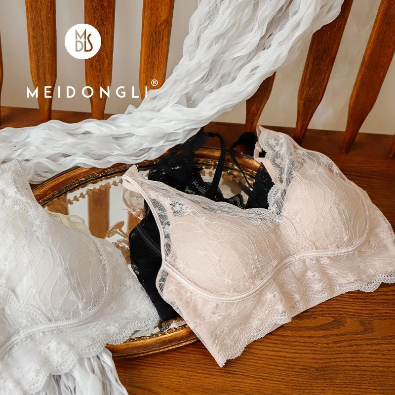 法式莫代尔无缝仿乳胶内衣蕾丝固定一体杯美背打底文胸