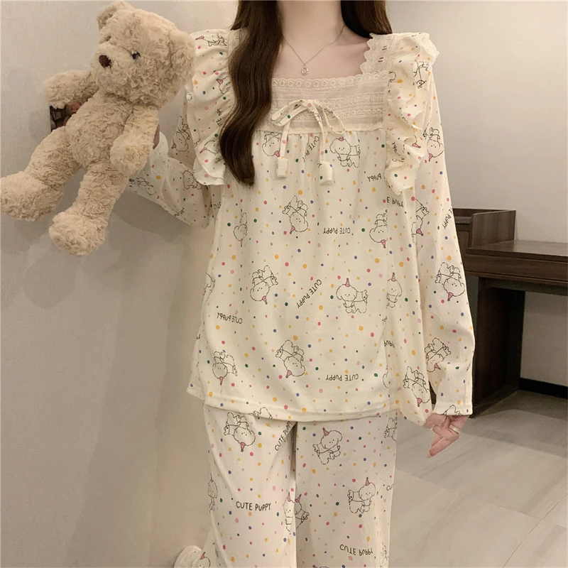 高级感睡衣女春秋季长袖长裤甜美卡通公主新款家居服套装6021