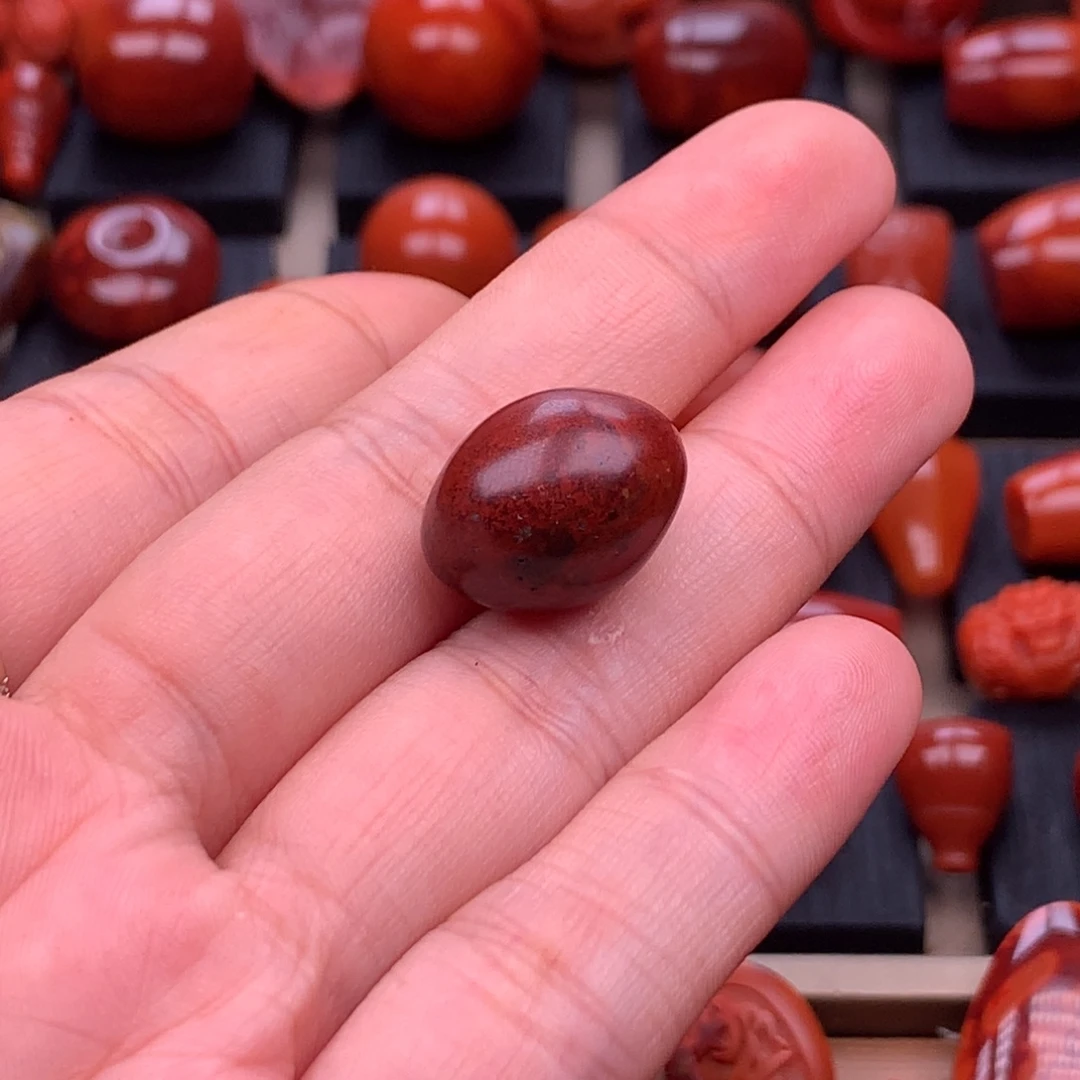 南红玛瑙未镶嵌川料原矿包浆糖豆13.9mm