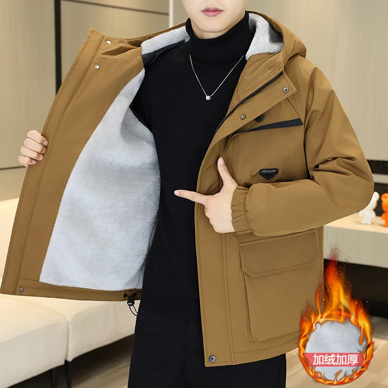 冬季男士加厚保暖外套2025新款纯色服百搭加绒抗寒冬装上衣