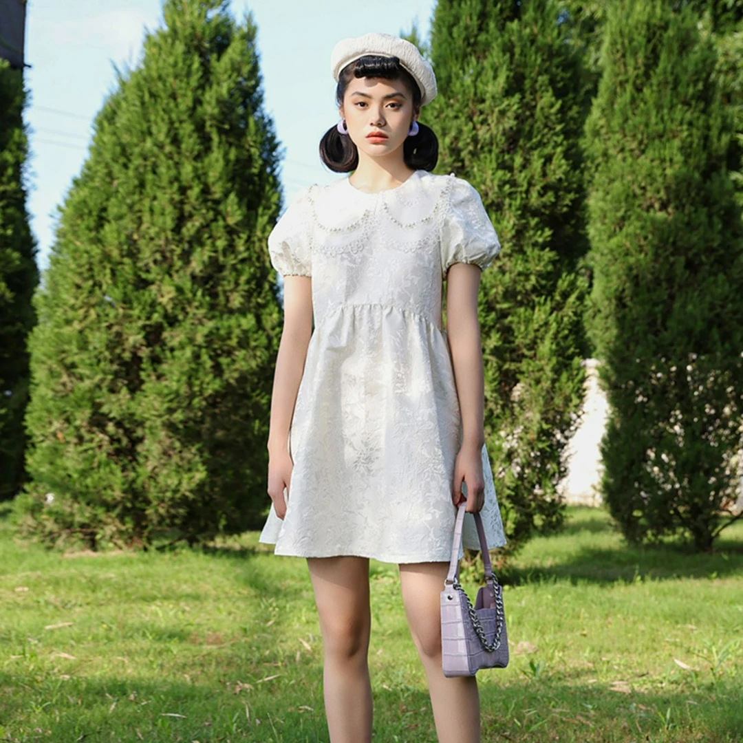 【老板娘夏天】一电影一时装夏季提花泡泡袖连衣裙FCBL121524