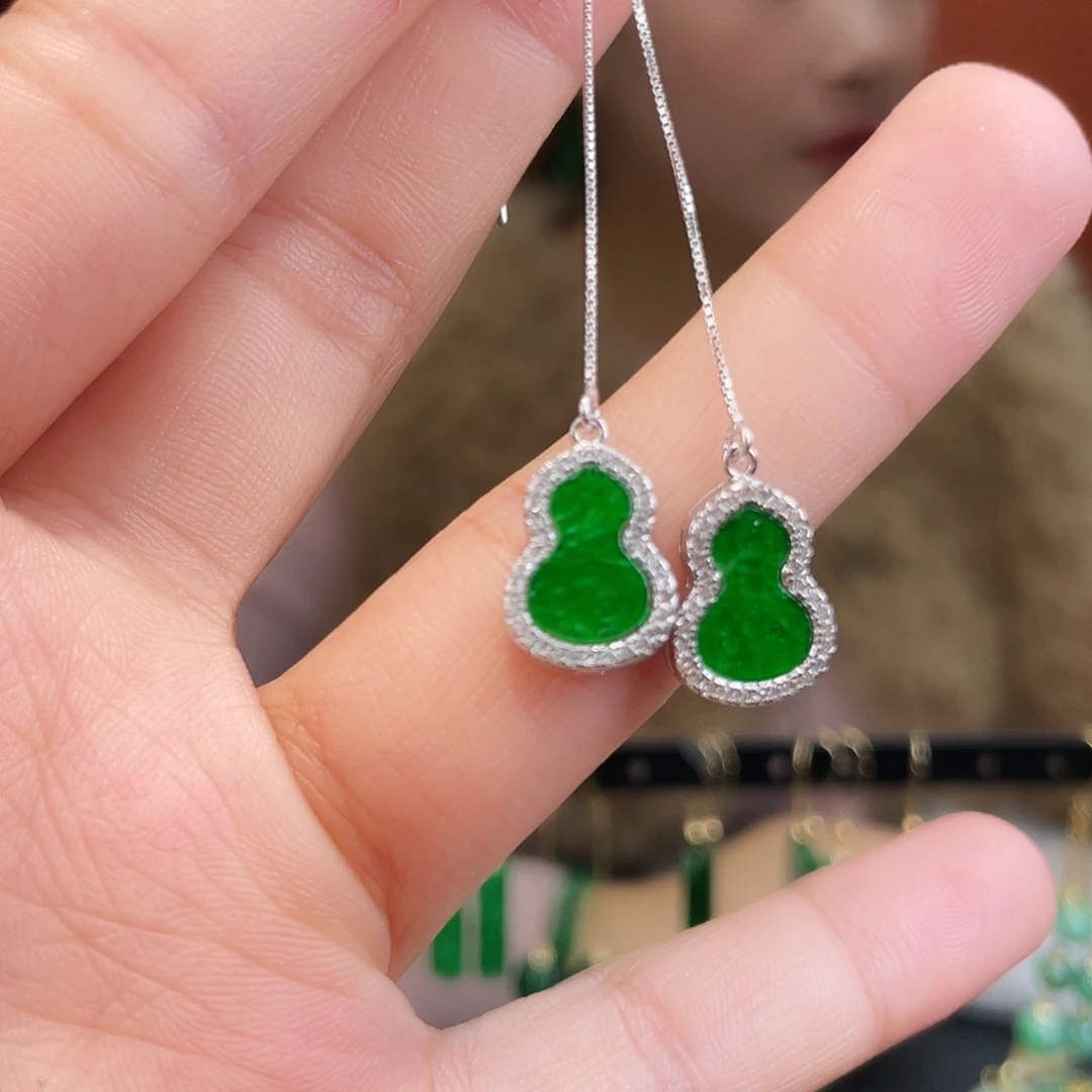 翡翠银S925镶嵌耳饰