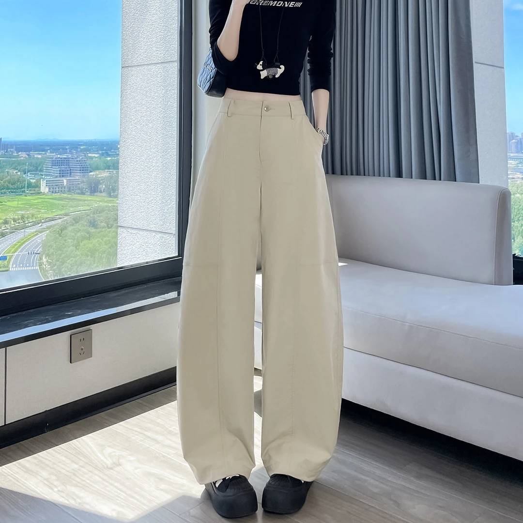 卡其色香蕉裤女春秋2025新款高腰美式垂感慵懒松弛感宽松阔腿裤子