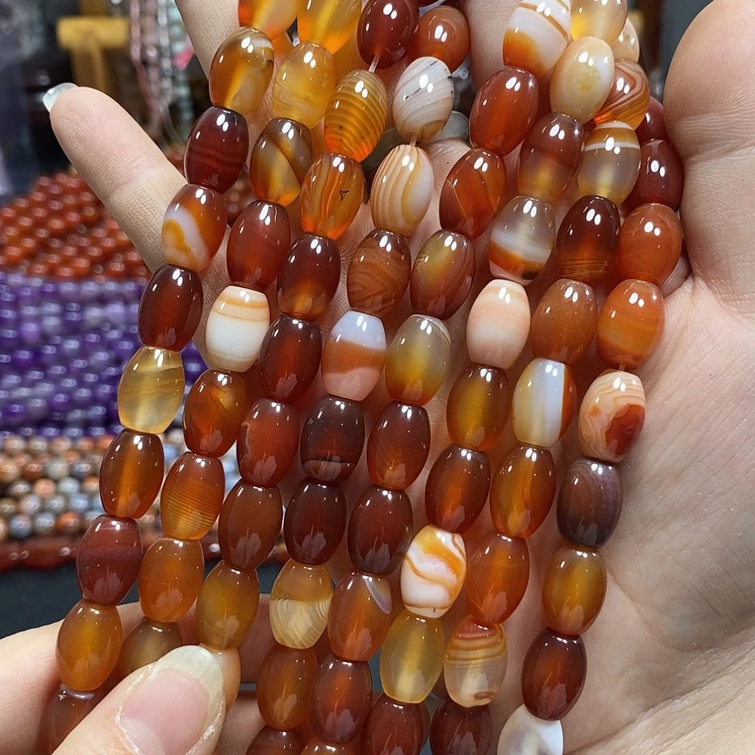 玛瑙/玉髓未镶嵌珠宝半成品红玛瑙枣珠一条卡10*14mm