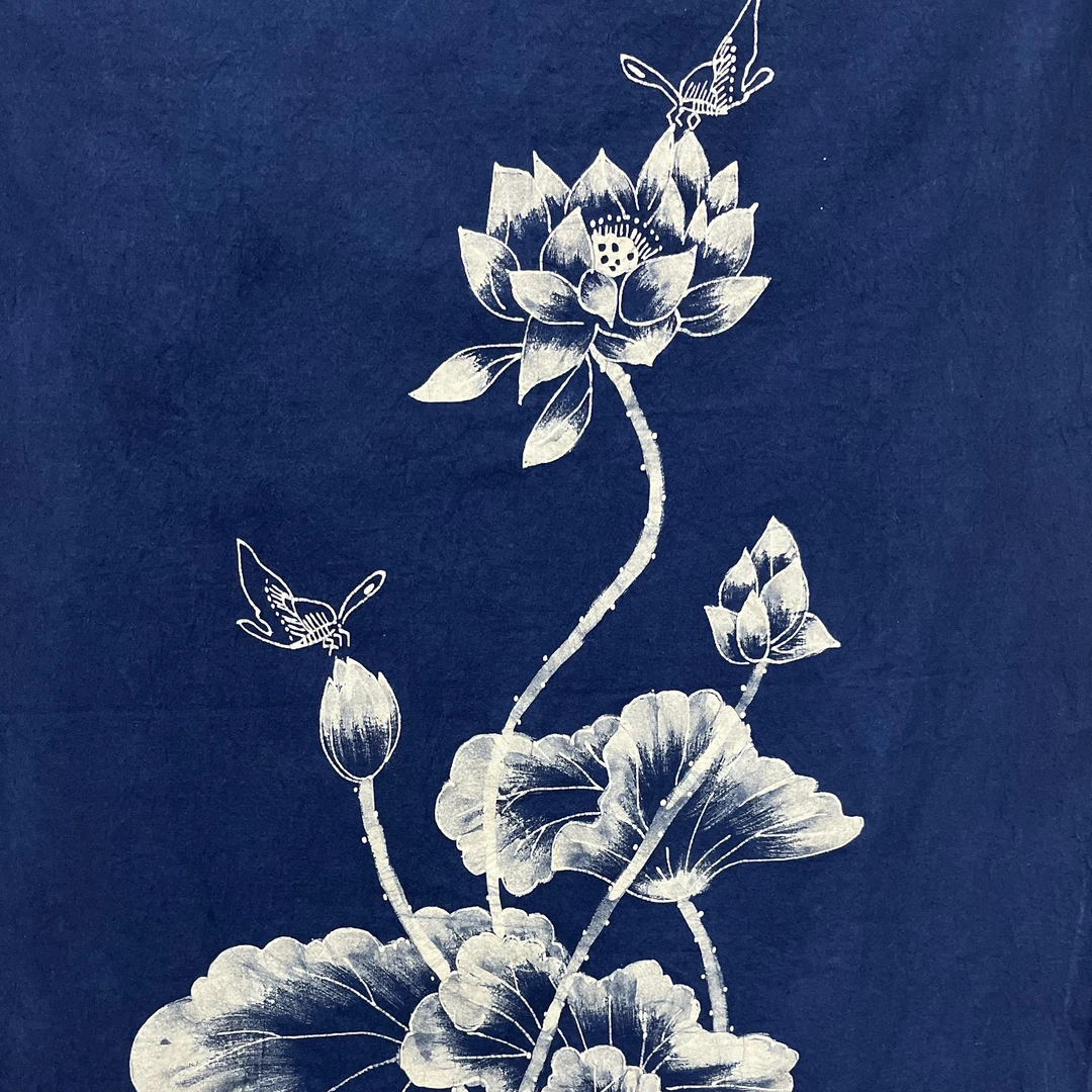 手工植物染蜡染荷花棉布布艺彩绘荷花服饰缝纫布料配件