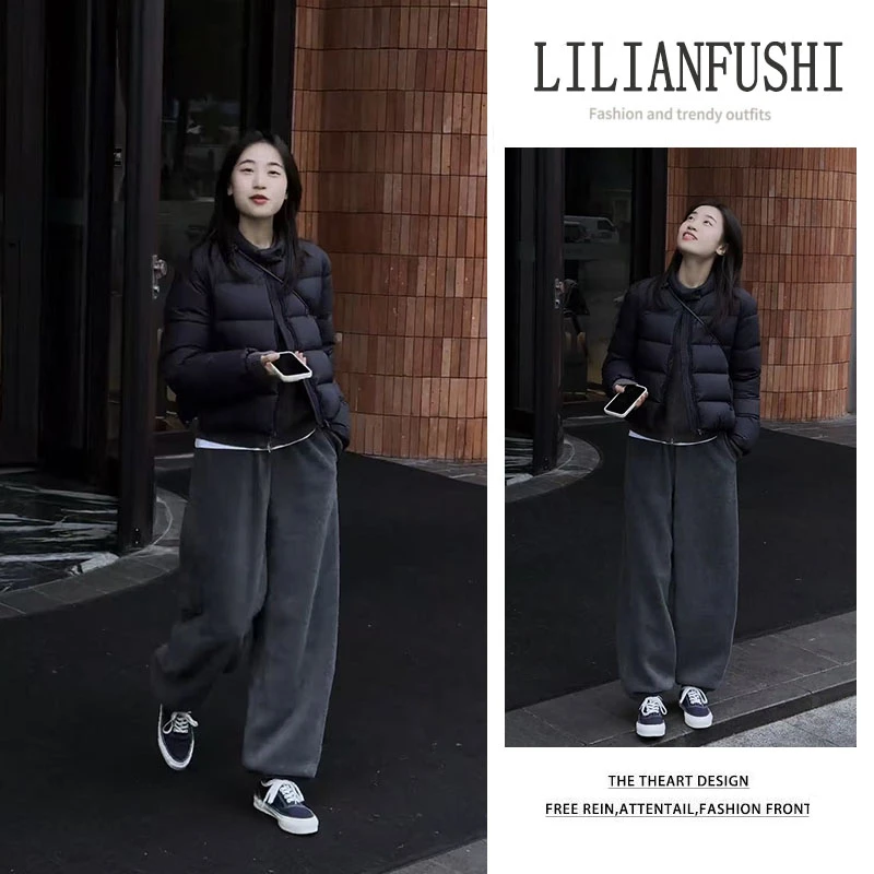【现货好评高】流行漂亮套装2025新款棉服外套显瘦阔腿休闲裤两件套