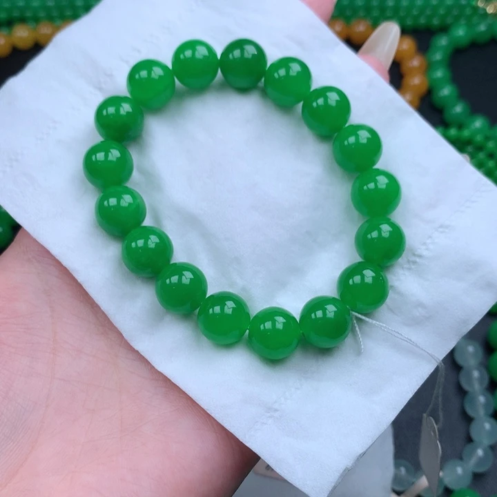 静***水缅料卡12正阳绿手串