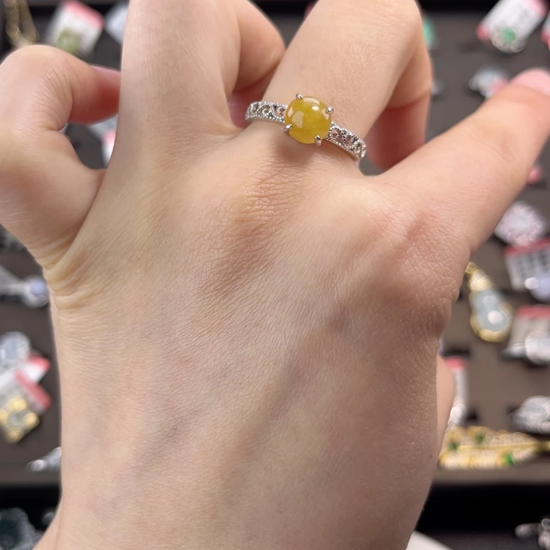 翡翠戒指银S925镶嵌35678