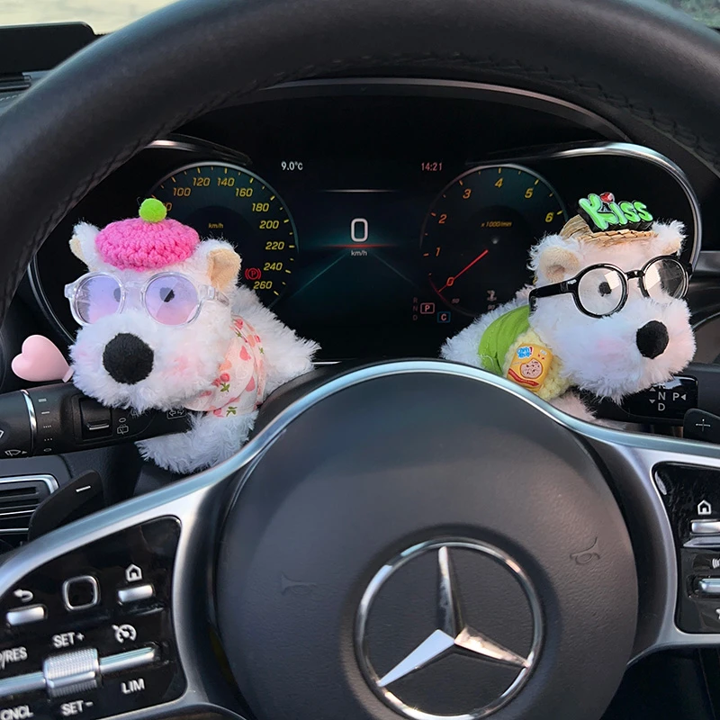 车载汽车怀挡装饰西高地转向灯小狗玩偶雨刮器公仔后视镜挂摆件女