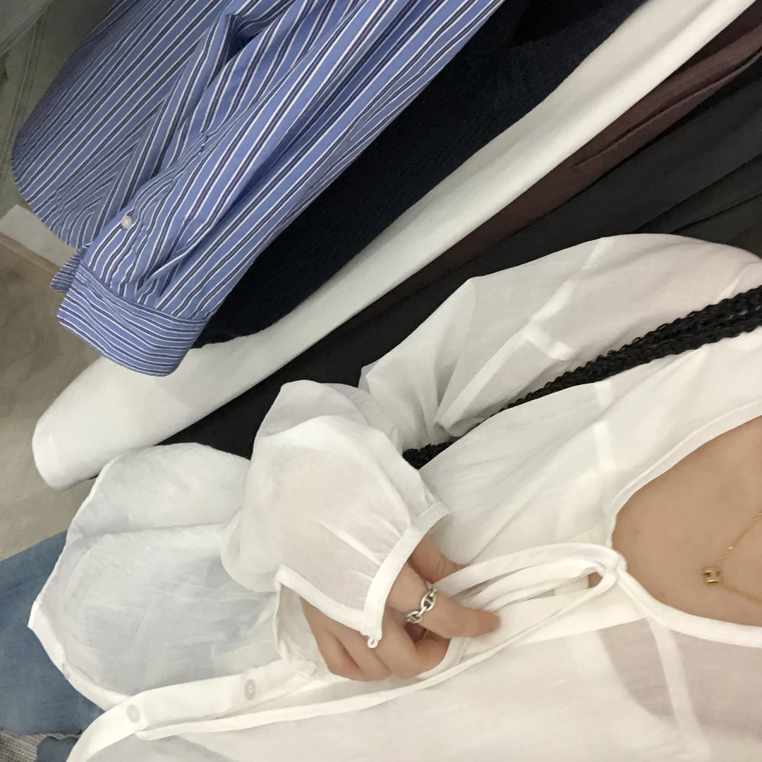 白日梦想家-夏季新品复古百搭宽松系带长袖衬衫女