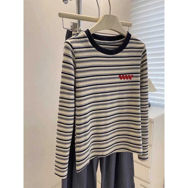 撞色条纹优质棉短袖女t恤2025新款韩版时尚洋气设计感上衣秋季潮