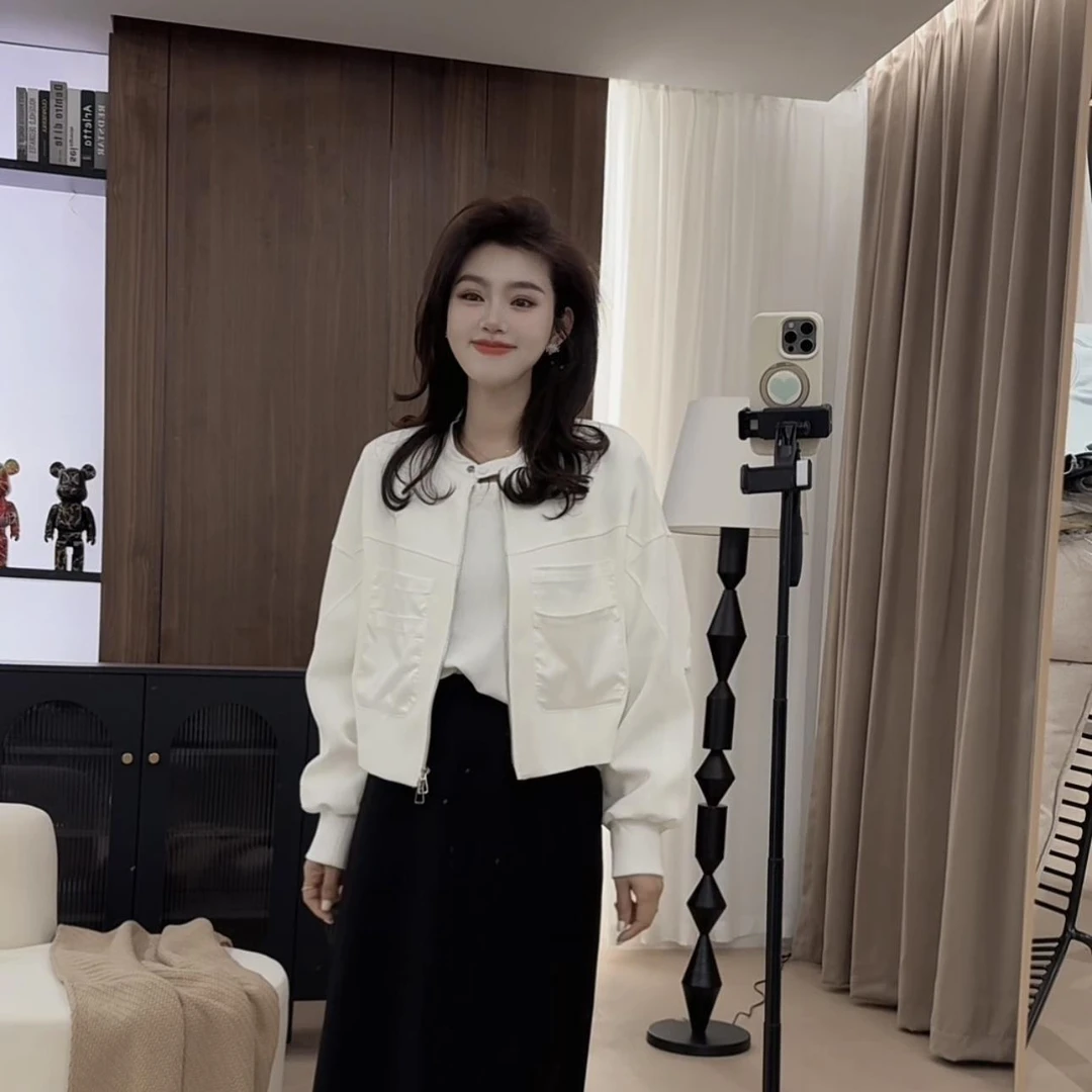 欧洲站2025年春季女装新款正品时尚短款棒球服上衣拉链宽松短外套