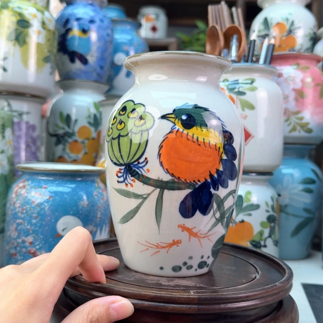 景德镇陶瓷手绘花瓶无孔