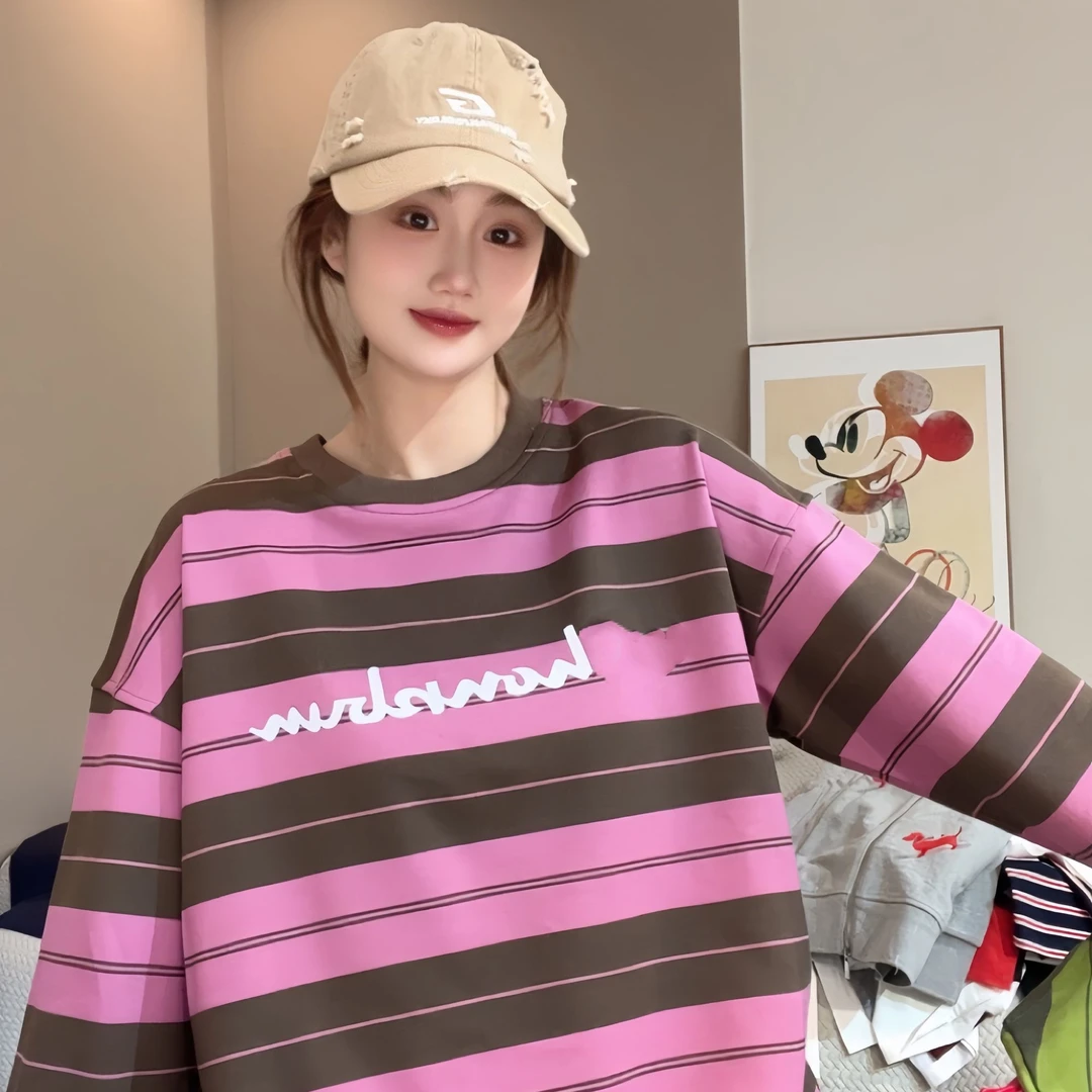 【FANG方方】彩虹条纹圆领卫衣女秋冬新款高级感港味上衣