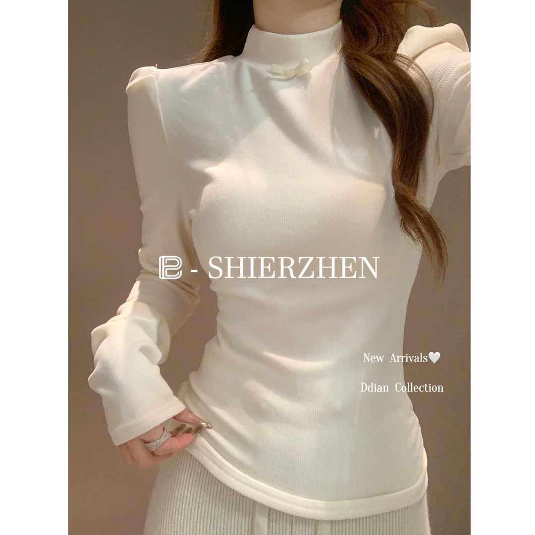 2025早春韩版半高领百搭套头蝴蝶结设计感慕斯羊绒气质T恤上衣女