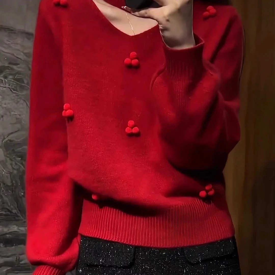 闪钻点缀慵懒风针织毛衣女秋冬百搭上衣