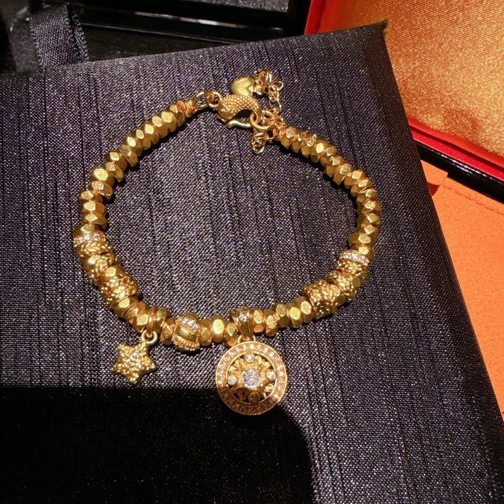 铜合金手链 悦己古法金新中式锤揲星星金刚杵福珠手串饰品轻奢