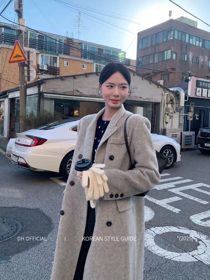 秋冬韩版西装款戗驳领双面羊毛大衣休闲宽松小个子外套长款百搭