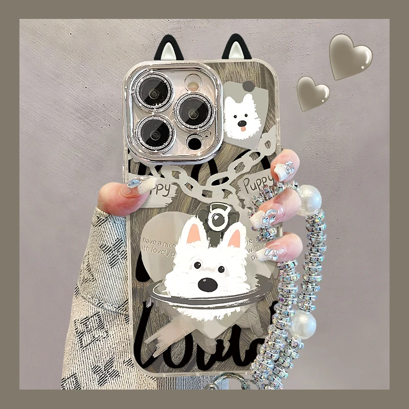 爱心小猫小狗适用苹果15华为vivo/oppo小米iPhone精孔羽纱手机壳