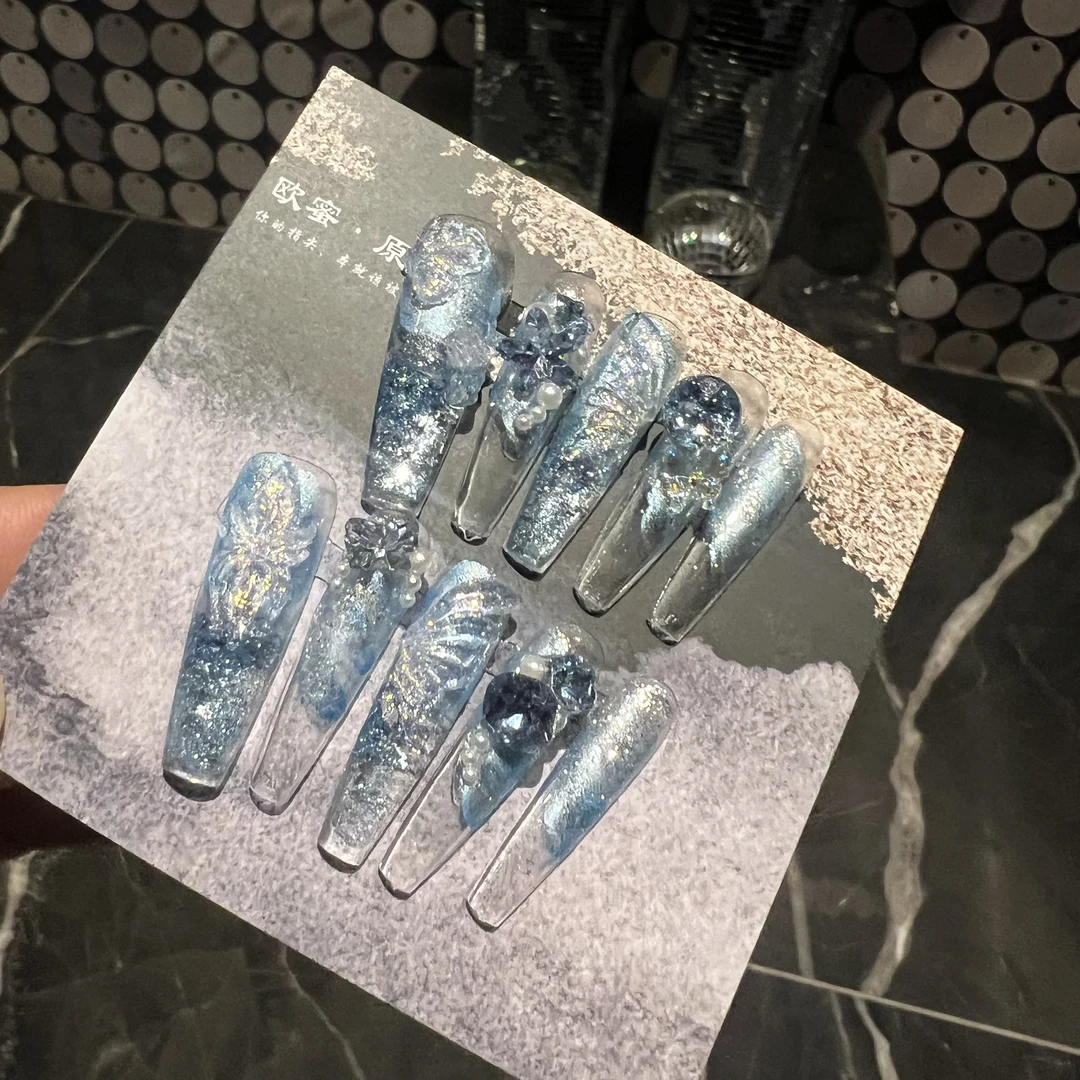 欧蜜-【冰岛恋人】手工雕刻纯手绘高级定制手绘雕花纯手工穿戴甲