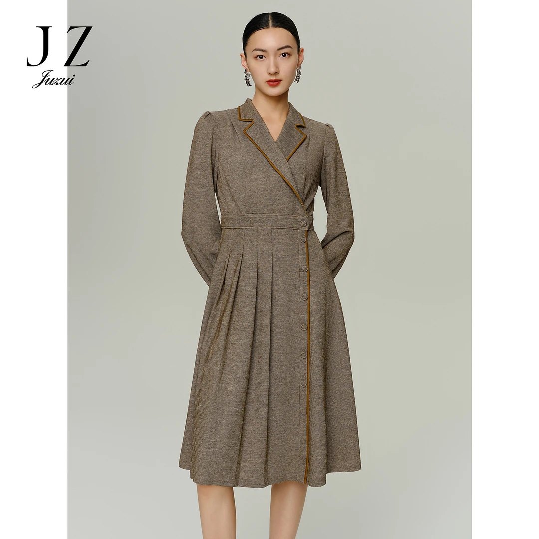 【尚雅专属】商场同款JZ玖姿JWDQ50064复古羊毛西式连衣裙女