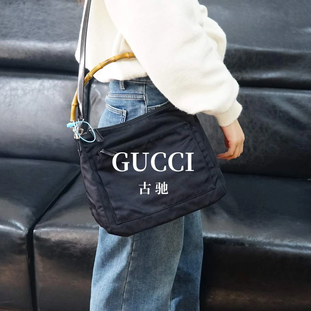 95新 GUCCI/古驰 黑色竹节单肩包/JJ12705067/5067