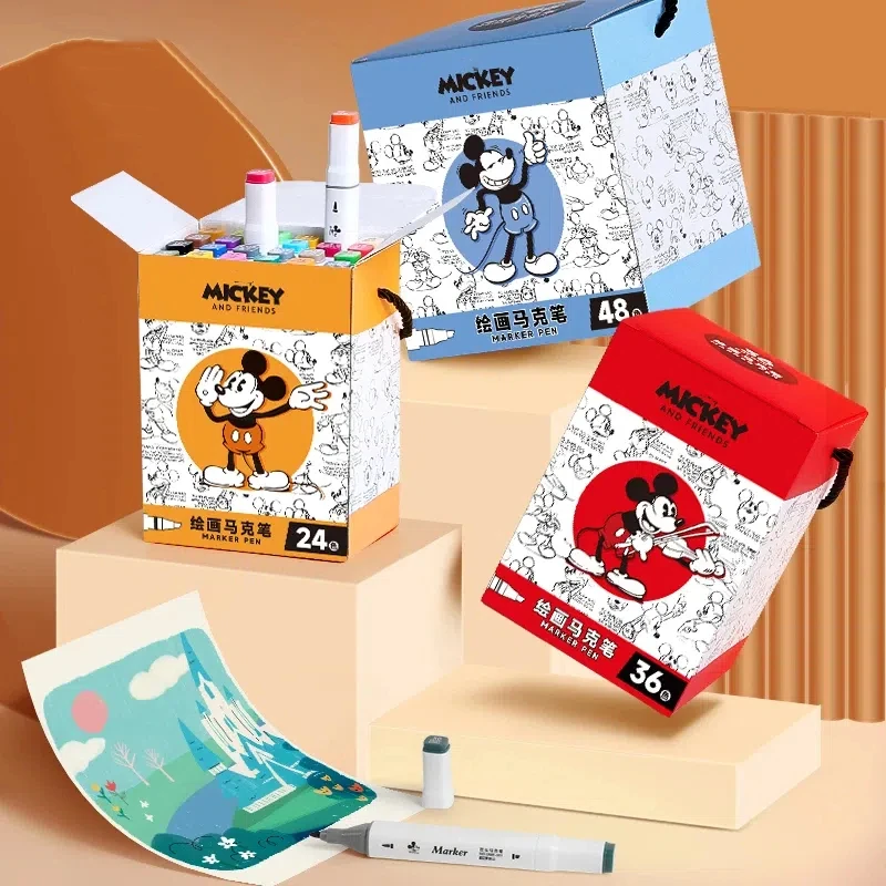 米奇36色马克笔油性速干小学生美术双头水彩绘画笔儿童无毒
