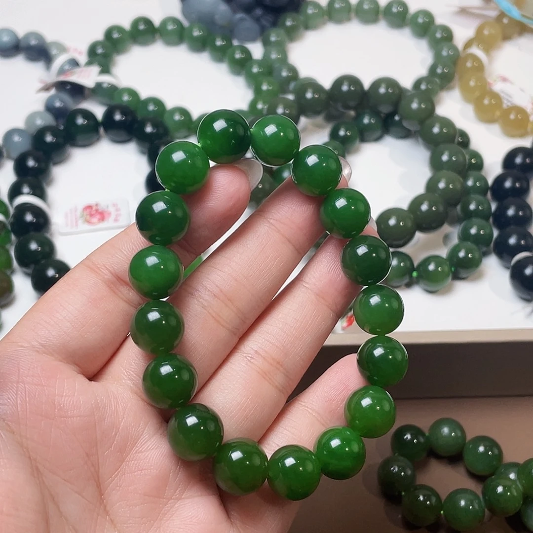 未镶嵌手链和田玉（碧玉）辣阳绿 12 俄