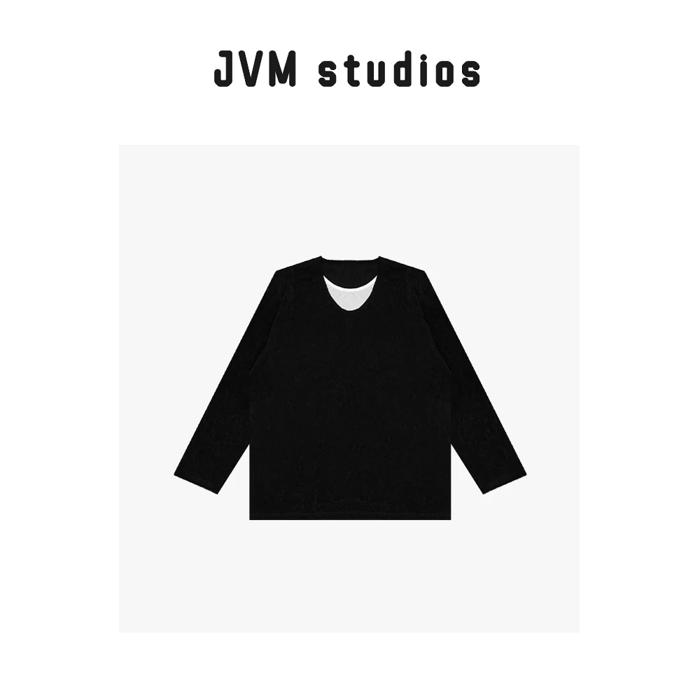 新款JVM定制『张喜儿』拼接黑白优选上新百搭假两件长袖T恤27506