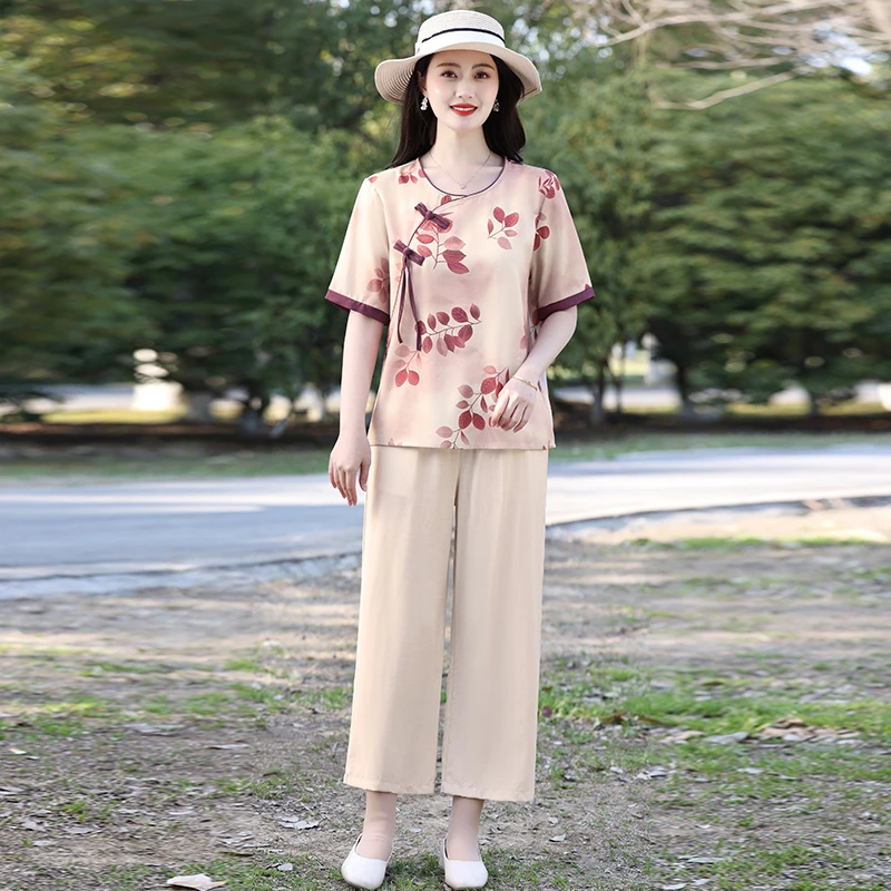 中老年女装夏装套装民族风中国风中式宽松休闲中年妈妈装两件套