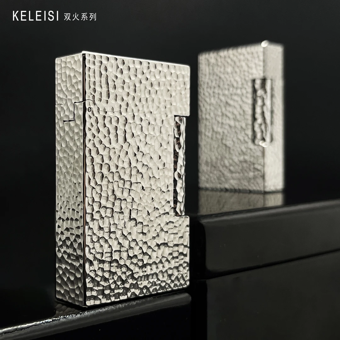KELEISI【陨石坑】高档朗声双火直冲防风切换点茄侧滑充气打火机
