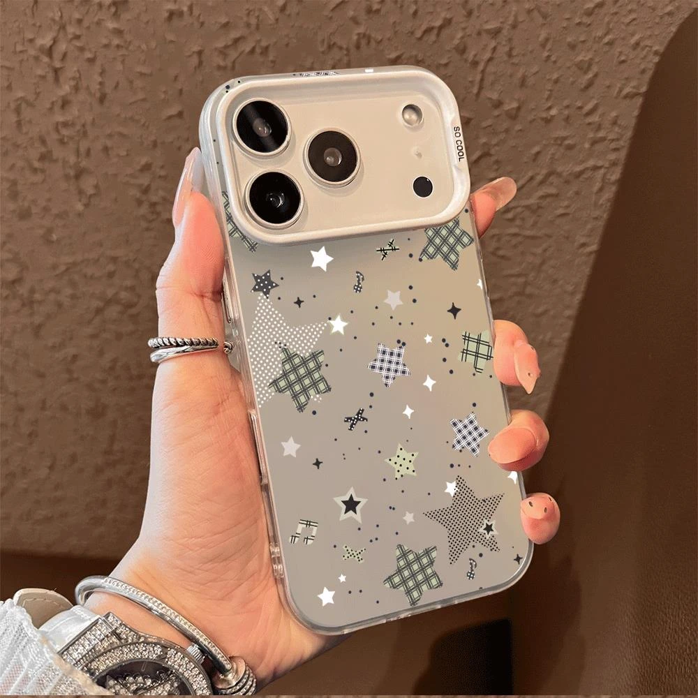 格纹星星适用苹果17PROMAX手机壳17卡通16PRO大孔15/13/14/11软壳