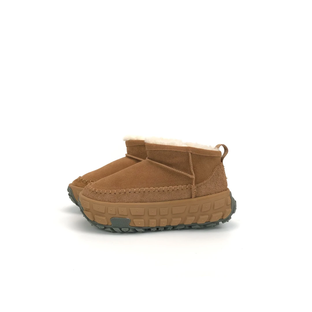 （小坦克）跟高5cm轮胎短靴冬季皮毛一体中筒雪地靴X1064