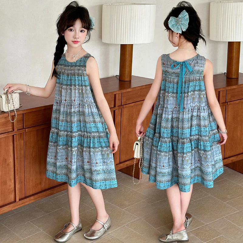 女童连衣裙儿童公主裙夏装2025新款裙子小女孩多巴胺碎花背心裙潮