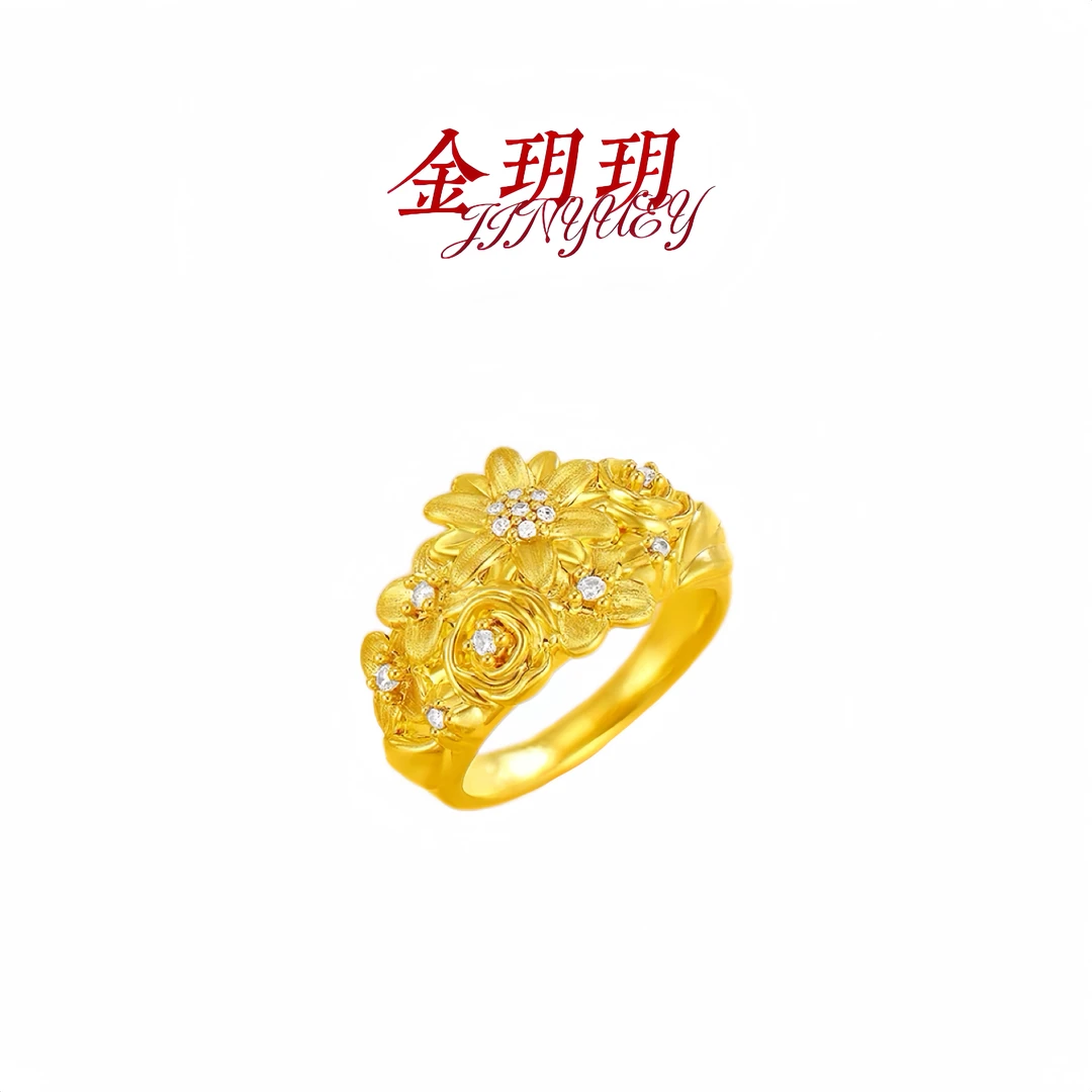 铜合金戒指 JINYUEY 新中式繁花似锦开口戒指轻奢高级