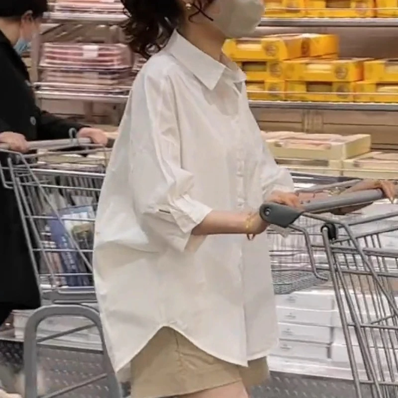 2026春夏新款小个子防晒衬衫女洋气时尚设计感七分袖宽松休闲衬衣