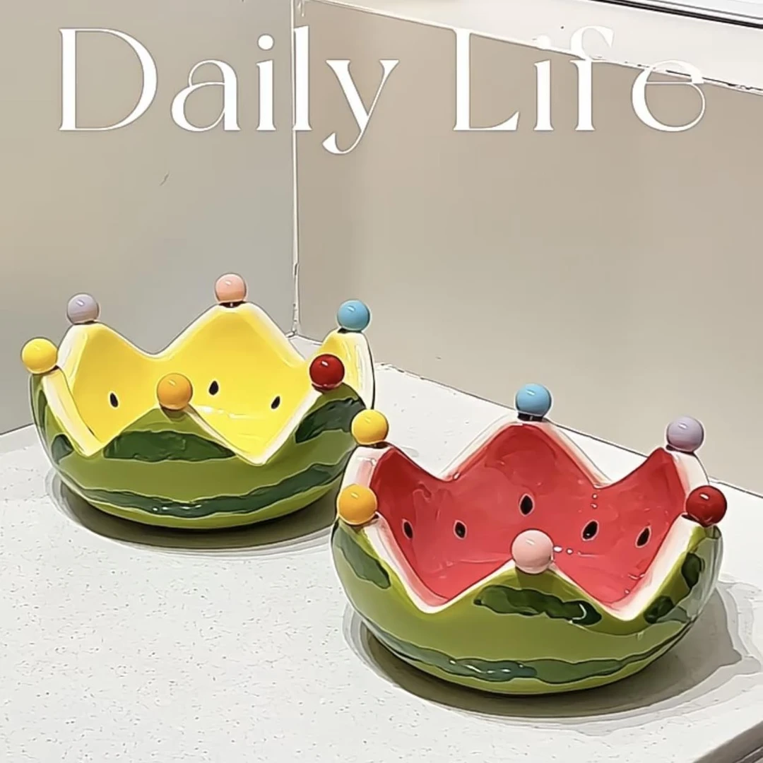 西瓜碗陶瓷可爱水果叉水果盘套装客厅茶几桌面不锈钢小叉子甜品叉