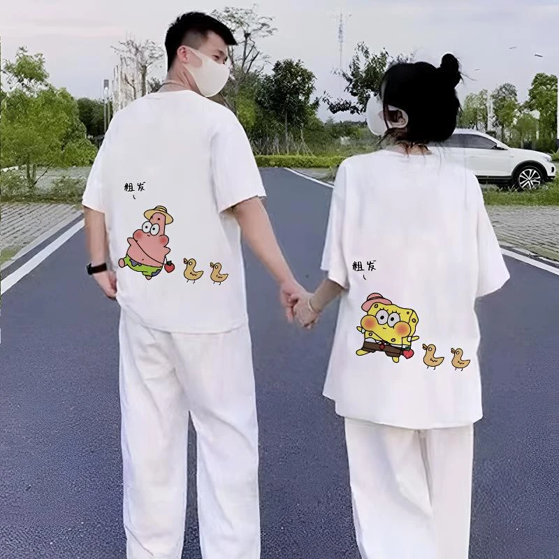 两件装纯棉情侣装夏季潮牌2025新款夏装短袖t恤上衣服套装男半袖