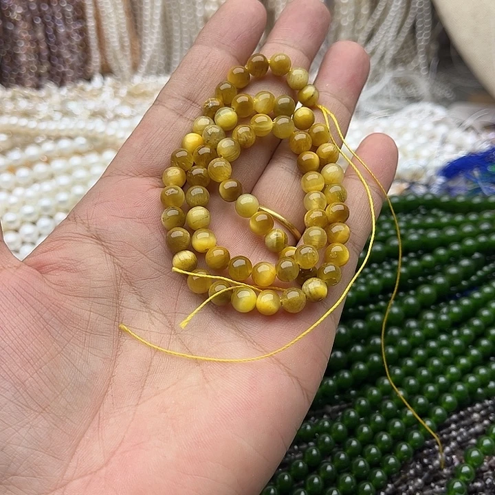 玛瑙/玉髓未镶嵌珠宝半成品一条6mm左右金虎眼