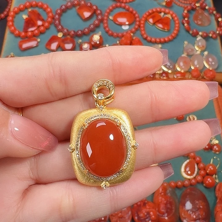 南红玛瑙银S925镶嵌吊坠