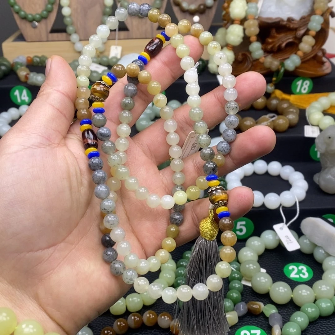 和田玉手链未镶嵌青花卡8