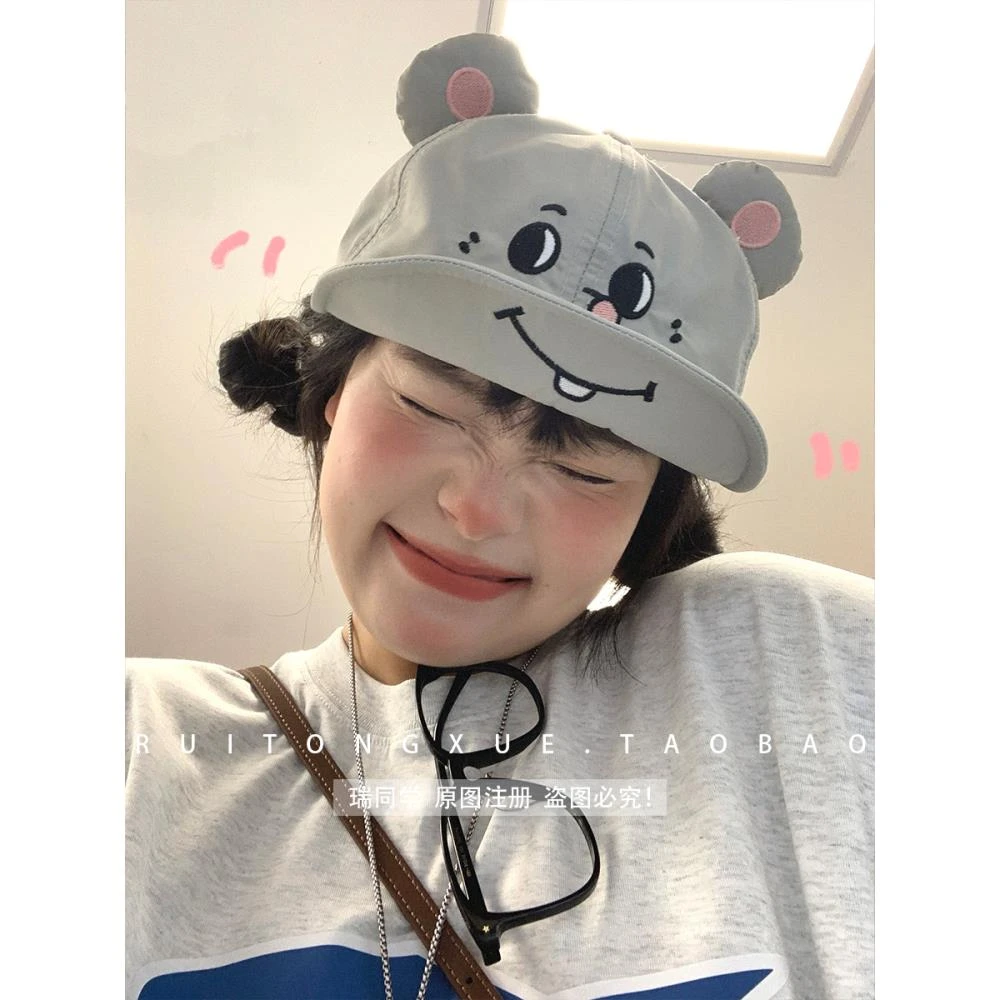 瑞同学原创！灰耗子大老鼠耳朵翻檐鸭舌帽春夏搞怪卡通透气棒球帽