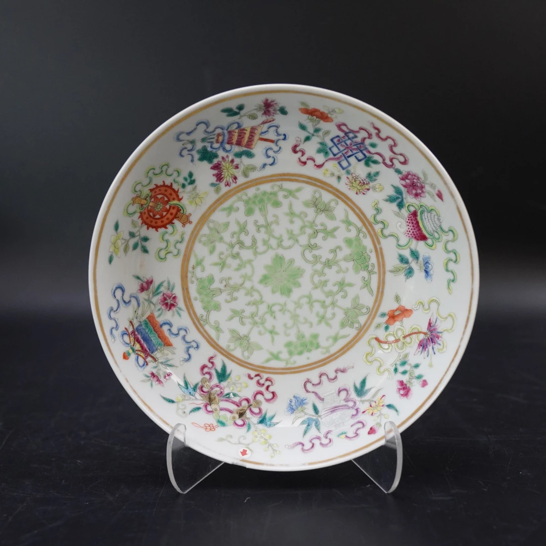 Lot.25100771清光绪粉彩八宝纹深腹盘 直径：约17.1cm