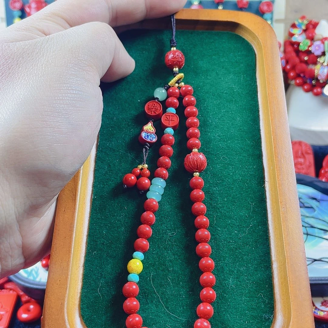 天然辰砂含辰砂工艺品卡6丝绒手机链