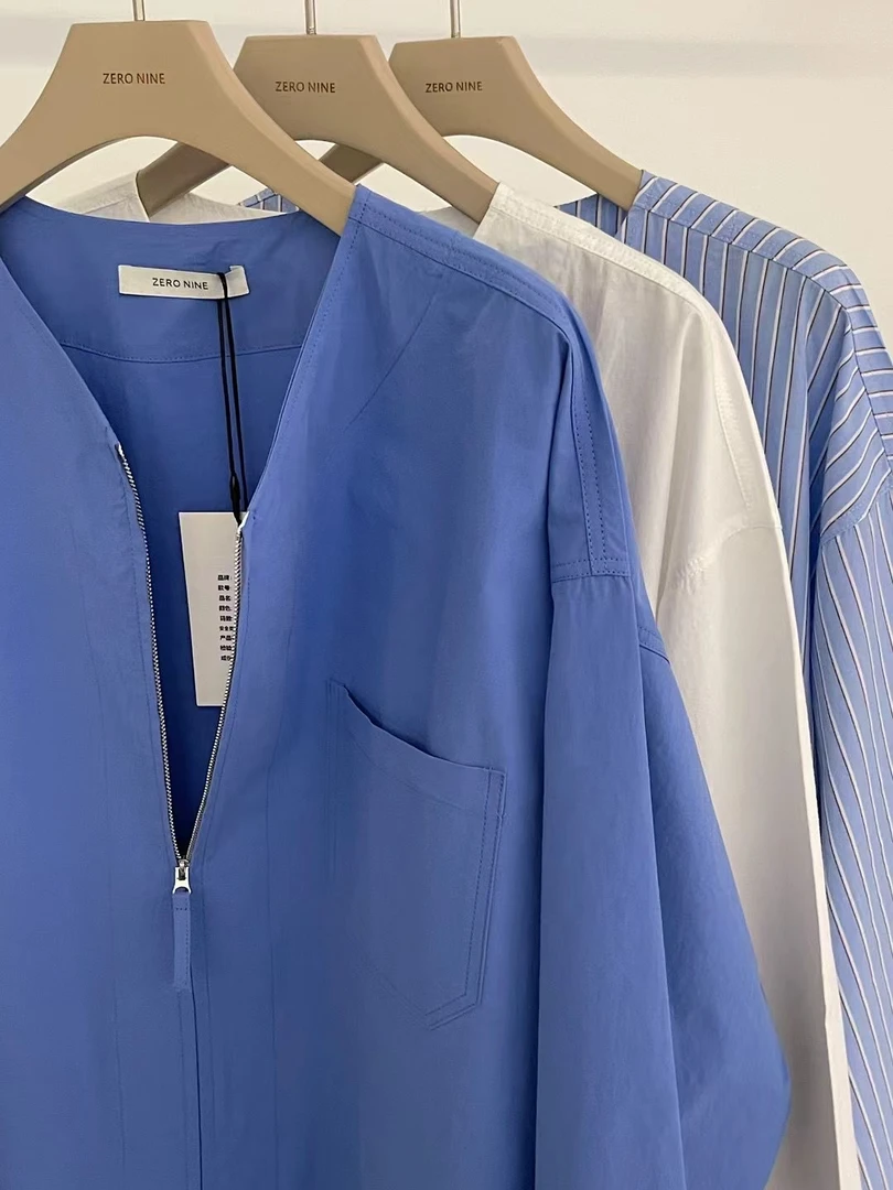 【清版】双头拉链质感V领宽松韩版休闲衬衫