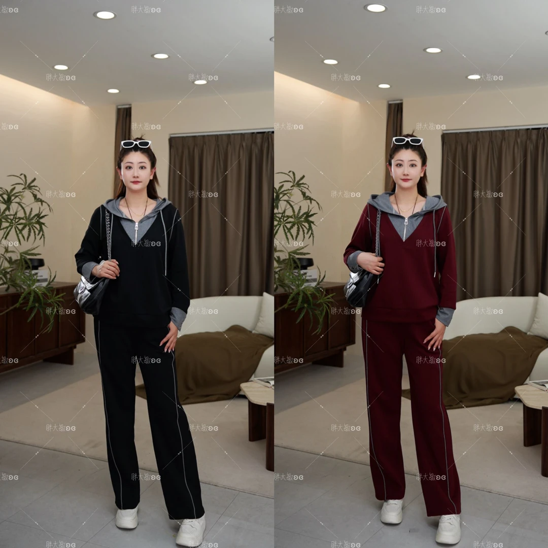 【秋款上新】PDM22486+22487秋季新款休闲假两件大码女装长袖套装