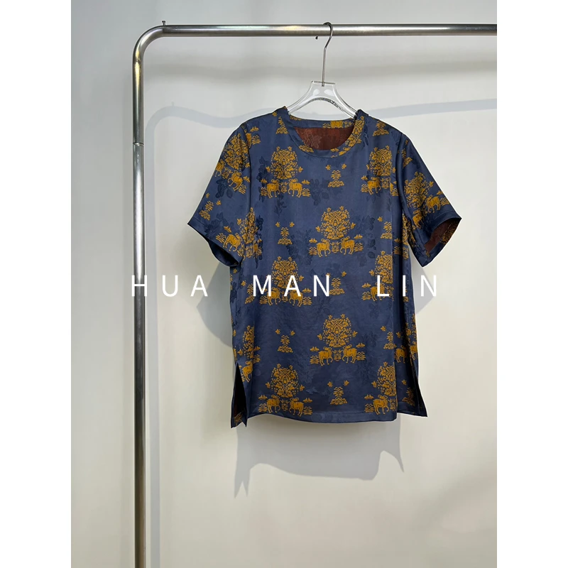 【花满林】‘三羊开泰’圆领肩部侧边拉链香云纱桑蚕丝短袖上衣259252